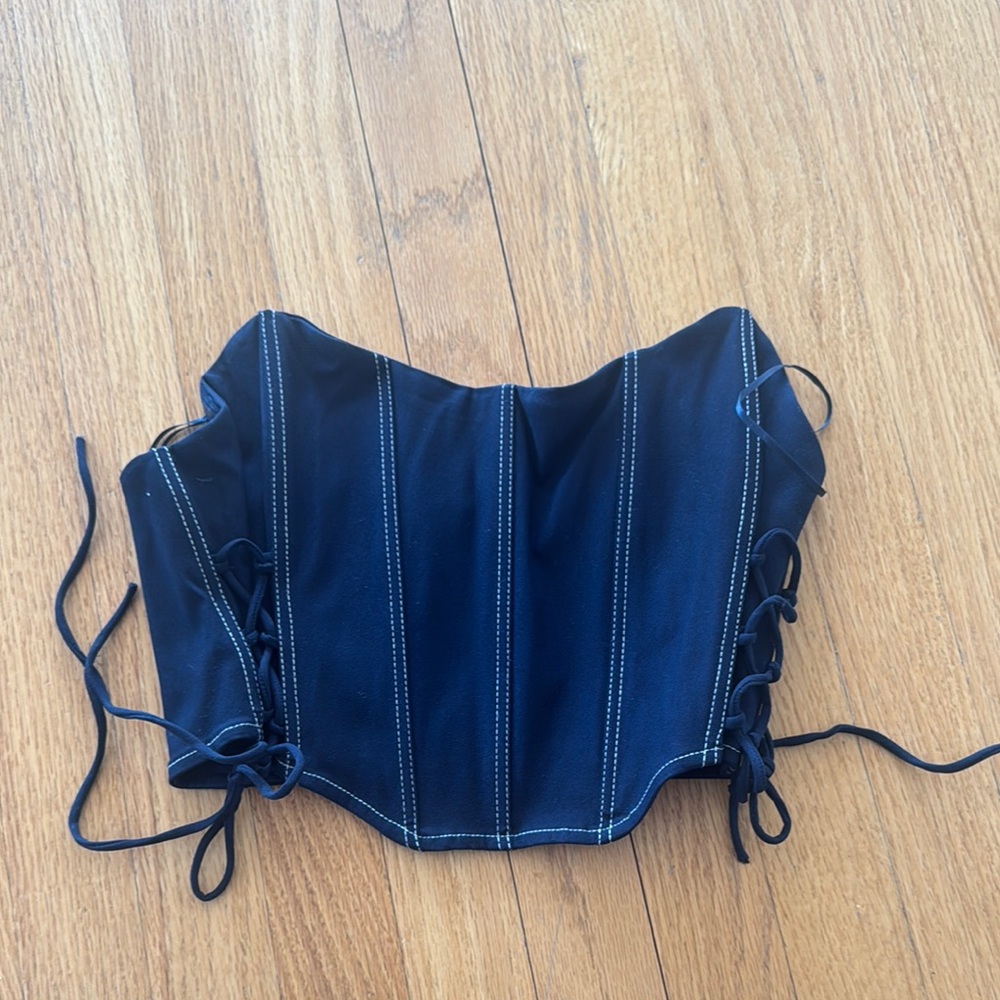 NWT Navy Corset Top with Lace-Up Sides